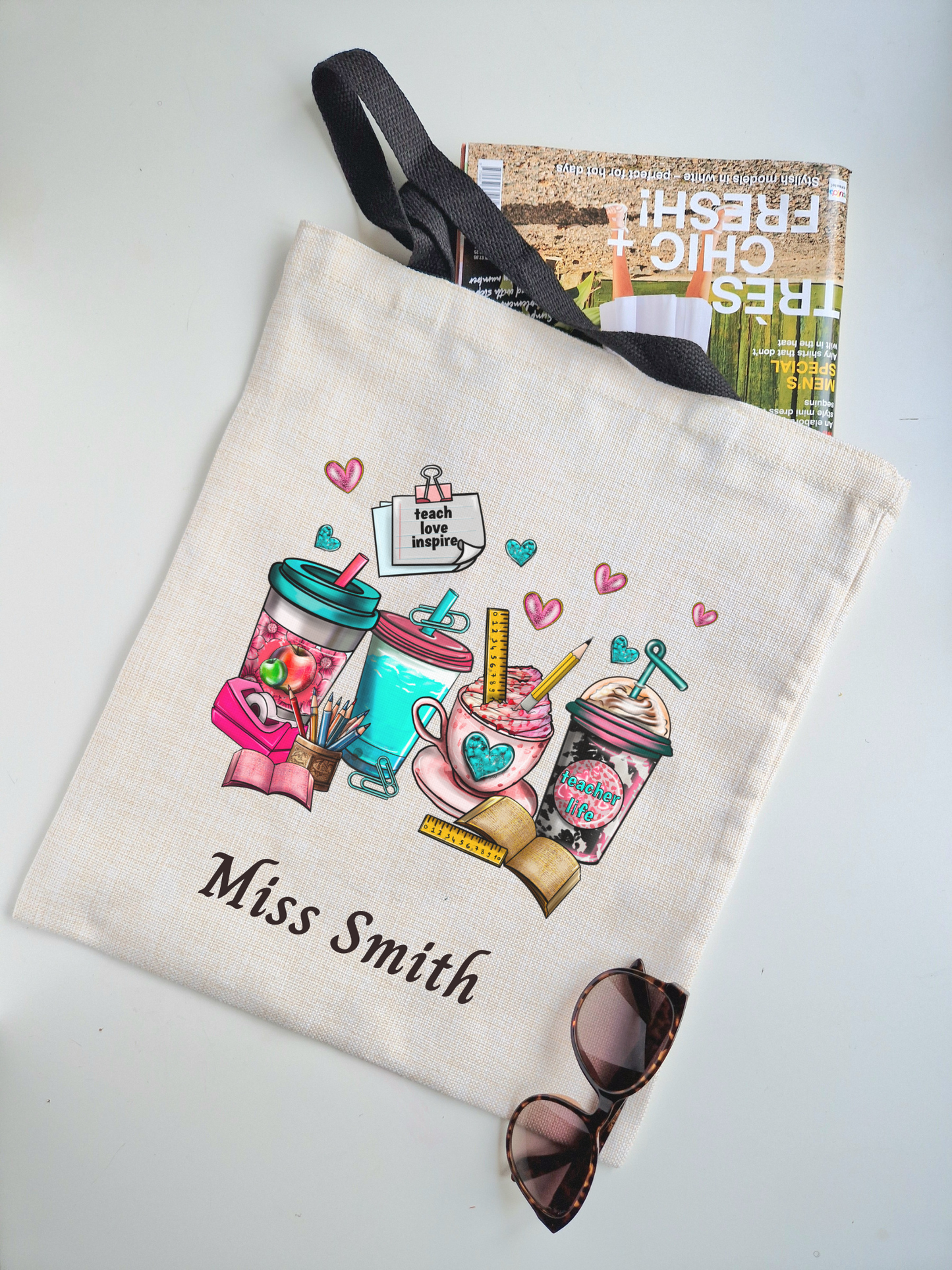 Personalised Linen Look Shopping Tote Bag - Teacher’s gift