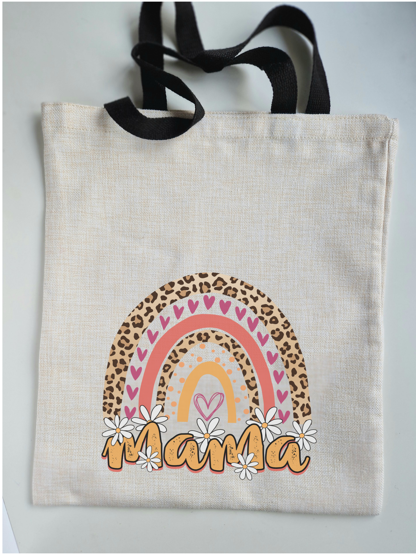 Personalised Linen Look Shopping Tote Bag - mama rainbow design