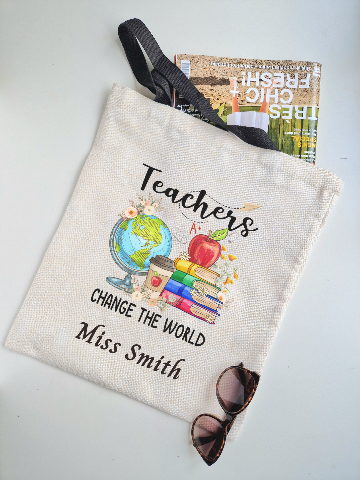 Personalised Linen Look Shopping Tote Bag - Teacher’s bag