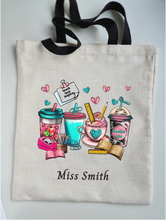 Personalised Linen Look Shopping Tote Bag - Teacher’s gift