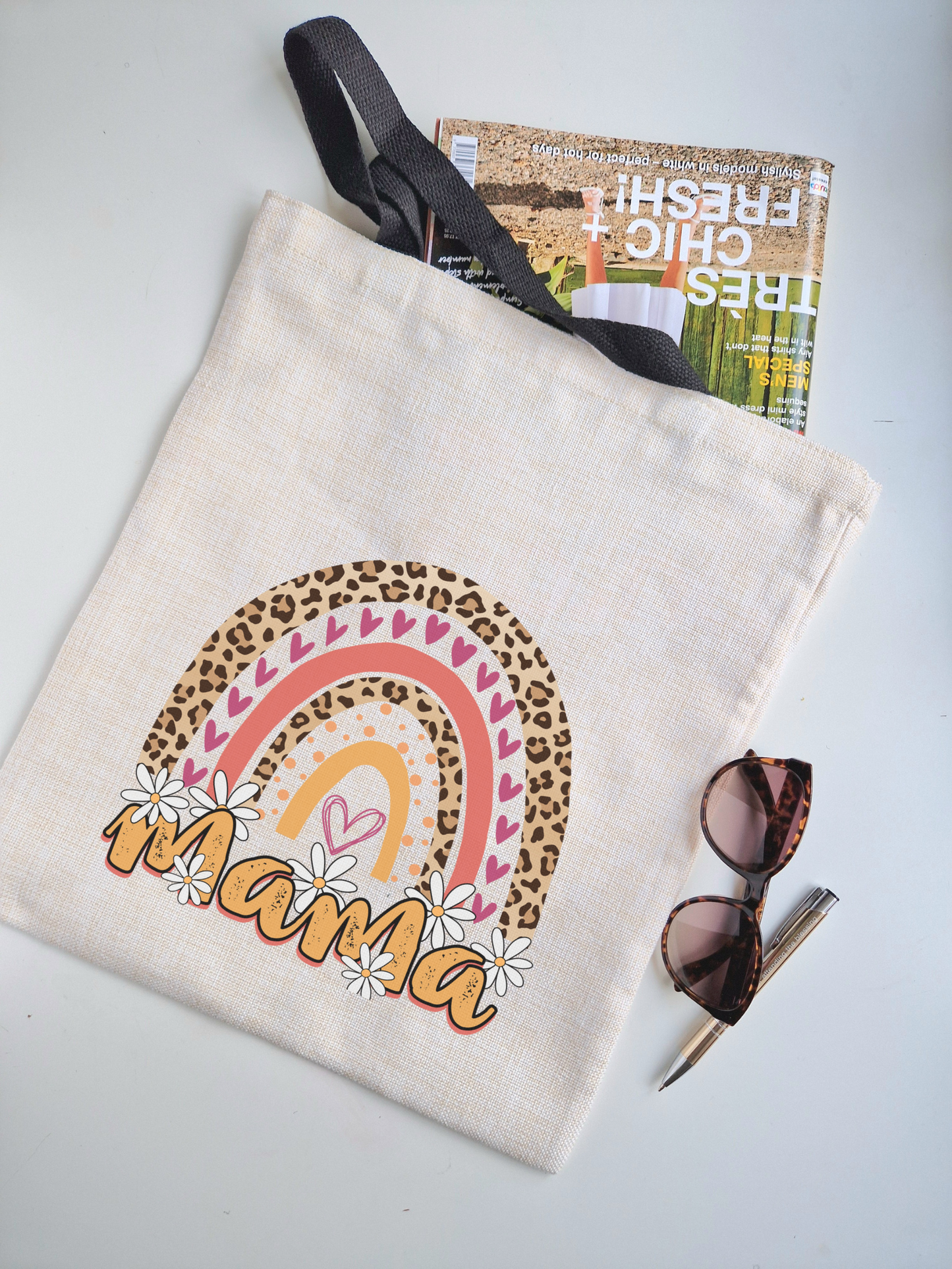 Personalised Linen Look Shopping Tote Bag - mama rainbow design