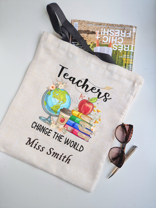 Personalised Linen Look Shopping Tote Bag - Teacher’s bag