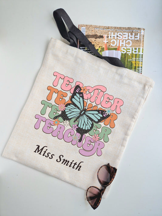 Personalised Linen look Shopping Tote Bag - Teachers gift