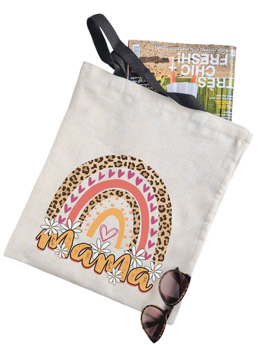 Personalised Linen Look Shopping Tote Bag - mama rainbow design